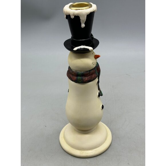 Christmas Snowman Ceramic Candlestick Holder Top Hat & Scarf 9.5" Tall READ - Picture 5 of 8
